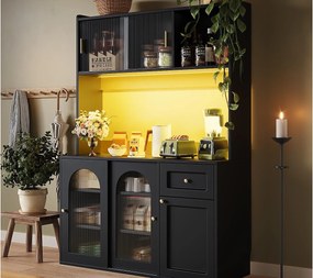 Buffet kuchenny 120×35×167 cm - z oświetleniem LED - 1 szuflada i 5 drzwi - regulowane półki - czarny