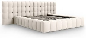 Kremowe tapicerowane łóżko dwuosobowe ze schowkiem i stelażem 180x200 cm Mamaia – Micadoni Home