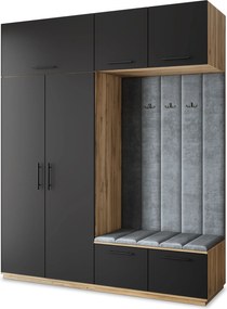 Masseno Garderoba REMA 200/240/60 cm Nowoczesna Szafa do Przedpokoju Dąb wotan, MONOLITH 85 (Szary)