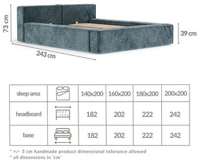 Szaroniebieskie tapicerowane łóżko dwuosobowe ze schowkiem ze stelażem 200x200 cm Voliera – Maison de Rêve