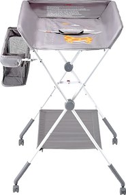 Skladany Stolik do Przewijania SucceBuy Blat do Przewijania z Bocznym Koszem i Blokowanymi Kółkami, Mebel dla Niemowląt z Regulowaną Wysokością, Jasnoszary