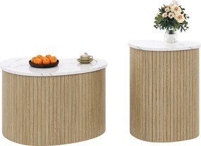 Zestaw 2 stolików kawowych z efektem marmuru i drewna - wielofunkcyjny stolik do salonu - MDF - naturalny + biały