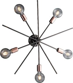Lampa sufitowa Bloom, żelazo, chrom, czerń i miedź, 5 świateł, H.22 Ø65 BL200-PL5-NR