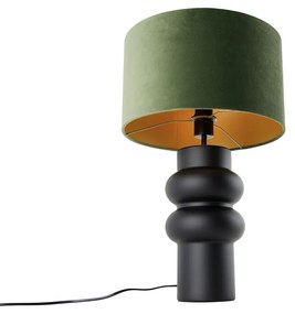 Designerska lampa stołowa z czarnym aksamitnym kloszem, zielonym ze złotem 35 cm - AlisiaDesignerski Oswietlenie wewnetrzne