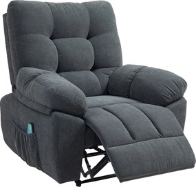 HOMCOM Fotel Recliner, Masażer Polstersessel z 8 Punkty Wibracji, Regulowanym Podnóżkiem, Boczną Kieszonką, Szary