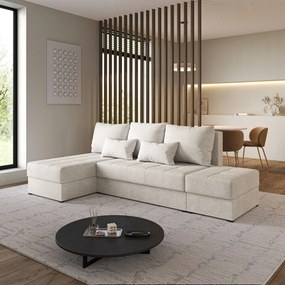 Masseno Narożnik NORVI z funkcją spania i pojemnikiem na pościel Narozniki L, Rozkładana sofa - Kremowy, NEVE 02