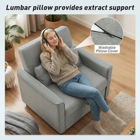 HOMCOM 3-w-1 Fotel z Funkcją Łóżka, Rozkładany Fotel Sofa z Regulowanym Oparciem, Szary | Aosom PL