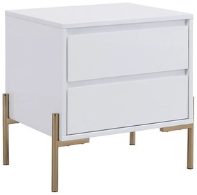 Zestaw 2 szafek nocnych z 2 szufladami - MDF i metal - Biały lakierowany i złoty - KORASA Pascala Morabito