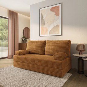 Masseno Sofa piankowa SILAR z funkcją spania, Kanapa z pianki do salonu, Bezmontażowa, Tkanina sztruksowa – Miedziany TILIA 56