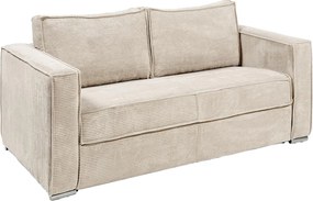 Kanapa 3-osobowa rozkładana typu express z beżowego weluru sztruksowego z siedziskiem z pianki z pamięcią kształtu - Powierzchnia spania 140 cm - Materac 14 cm LORETO