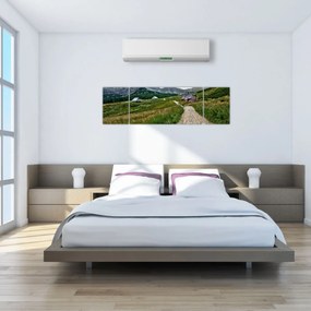 Obraz - Krajobraz górski z domami (170x50 cm)