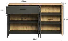 Duża komoda czterodrzwiowa grafit + dąb evok L2-L65