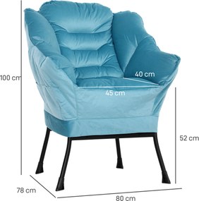 HOMCOM Nowoczesny fotel akcentowany, fotel z podłokietnikami na stalowych nogach i bocznymi kieszeniami, do salonu, sypialni, Niebieski