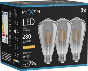Mexen Vintis 3x żarówka filament LED E27, ST64, 4W, Ciepła - 2200K, 300 lm, smoke - L152-E27-0422-70x03