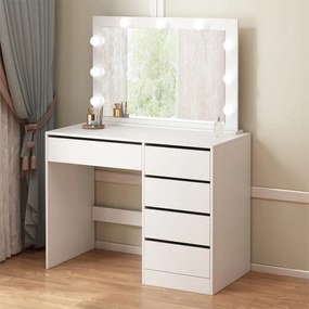 Toaletka kosmetyczna makijażu wizażu z lustrem led nowoczesna glamour biała