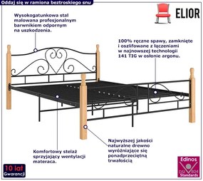 Metalowe łóżko vintage czarny + jasny dąb 140x200 cm - Onel