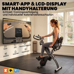 SPORTNOW Rower treningowy 3 w 1 Składany Cichy Leżący ergometr z monitorem LCD Bluetooth Czujnik tętna Taśmy oporowe | Aosom PL
