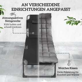 Outsunny Leżanka składana szeroka leżanka ogrodowa z 5-stopniowo regulowanym oparciem, wyściełaną matą, zagłówkiem, kieszenią boczną | Aosom PL