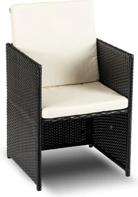 Zestaw Mebli Ogrodowych BONITO Czarny/Kremowy Fotele Pufy Stolik Technorattan Nowoczesny