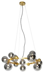 Lampa wisząca w stylu art deco złota z przydymionym szkłem 12-świateł - David ArtDeco Oswietlenie wewnetrzne