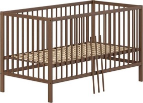 Brązowe łóżeczko z litego drewna bukowego ze zdejmowanym bokiem/z regulowaną wysokością 70x140 cm Dino – Vipack