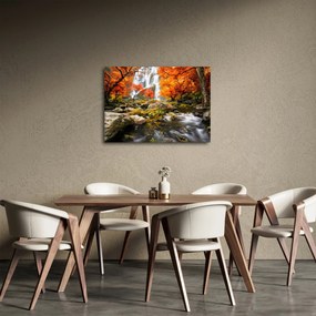 Obraz - Wodospady w jesiennym krajobrazie, pomarańczowy (70x50 cm)