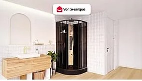 Kabina prysznicowa z hydromasażem ćwierćkolista z bambusowym panelem - Czarny - szer. 90 x gł. 90 x wys. 225 cm - TILOMA