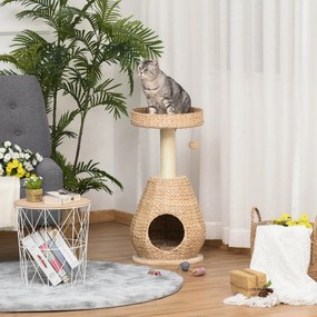 PawHut Drapak dla kota Drapak do ostrzenia pazurów z jaskinią dla kota sizal wysokość 82,5 cm miękki plusz żółty