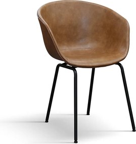 Zestaw 4 krzeseł pokrytych ekoskórą w kolorze camelowym i czarnymi metalowymi nogami - COPENAGHEN