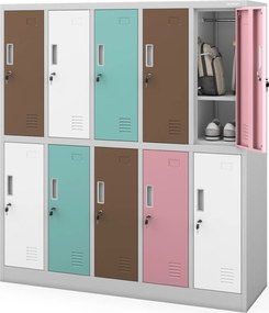 Pastelowa szatnia szkolna 10-skrytkowa Bartuś 136x45x150 cm