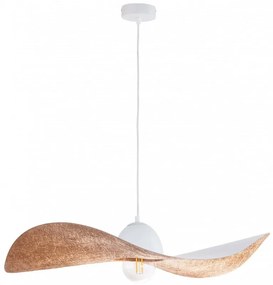 Lampa wisząca klosz w kształcie kapelusza – Kapello, biało-miedziana 76cm