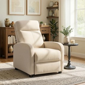 Fotel Rozkładany DANNY Wypoczynkowy z Podnóżkiem Beżowy Nowoczesny