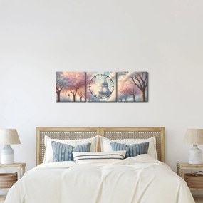 Obraz – Wiosna w Paryżu (z zegarem) (90x30 cm)