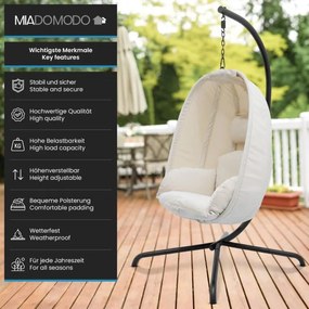 MIADOMODO fotel bujany wiszący beżowy, nośność 160 kg