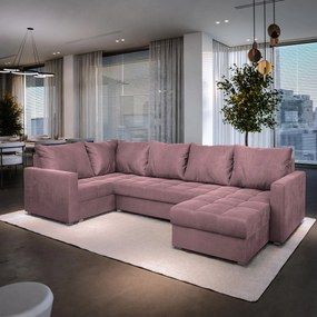 Masseno Narożnik LORIVO z funkcją spania i pojemnikiem na pościel Narozniki U, Rozkładana sofa - Pudrowy róż, KRONOS 27