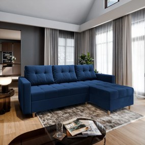 Masseno Narożnik MILO z funkcją spania i pojemnikiem na pościel Narozniki L, Rozkładana sofa - Niebieski, KRONOS 09