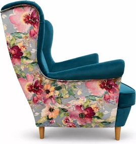 Skandynawski fotel uszak Flower w kwiaty