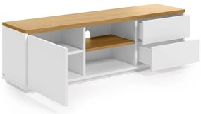 Biała szafka pod TV w dekorze dębu 150x44x36 cm Abilen – Kave Home