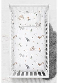 Białe prześcieradło dziecięce do łóżeczka z bawełny renforcé 100x150 cm Dinozor – Mijolnir