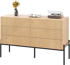 Nowoczesna komoda 3D o fakturze 3D - 115,5 x 38 x 75 cm - z sześcioma szufladami - do salonu i jadalni - MDF - kolor jasny naturalny