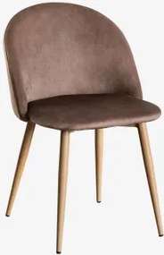 Zestaw 4 Tapicerowanych Krzeseł Jadalnianych Ze Stali Kana Natural Wood & Aksamitny Brown Army & Aksamitny - Sklum