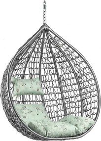 Szare wiszące krzesło KOKON bez stojaka, jasny zielony poduszka ze wzorem