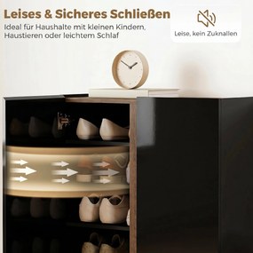 HOMCOM Szafka na buty z cichym zamykaniem bezpieczeństwa, 6 poziomów, bezuchwytowy design, czarny wysoki połysk | Aosom PL