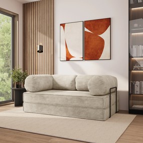 Masseno Sofa piankowa ALVIO z funkcją spania, Kanapa z pianki do salonu, Bezmontażowa, Tkanina sztruksowa – Kremowy POSO 100