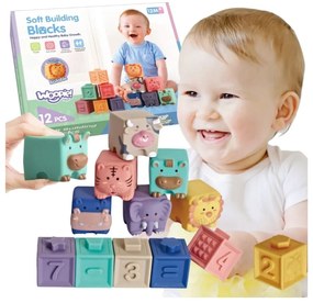 Woopie baby klocki sensoryczne układanka do ściskania dźwięk nauka liczenia 12 el.