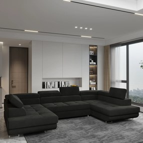Masseno Narożnik RAGGIO z funkcją spania i pojemnikiem na pościel Narozniki U, Rozkładana sofa - Czarny, MONOLITH 95