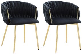 Zestaw 2 krzeseł z podłokietnikami z weluru i złotego metalu - Czarny - ELEGANO