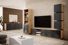 Szafka RTV Asha 200 cm z ryflowanym frontem i wnęką - artisan / rivier stone mat