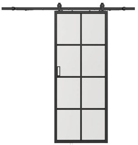 Drzwi przesuwne naścienne - aluminium i matowe szkło hartowane - wys. 205 x szer. 63 cm - WILDEN II