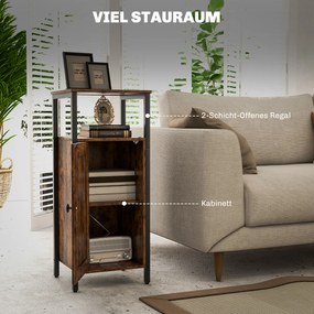 HOMCOM Stolik pomocniczy z miejscem do przechowywania, 2 otwarte półki, regulowany 3-poziomowo, drzwi magnetyczne, Brąz